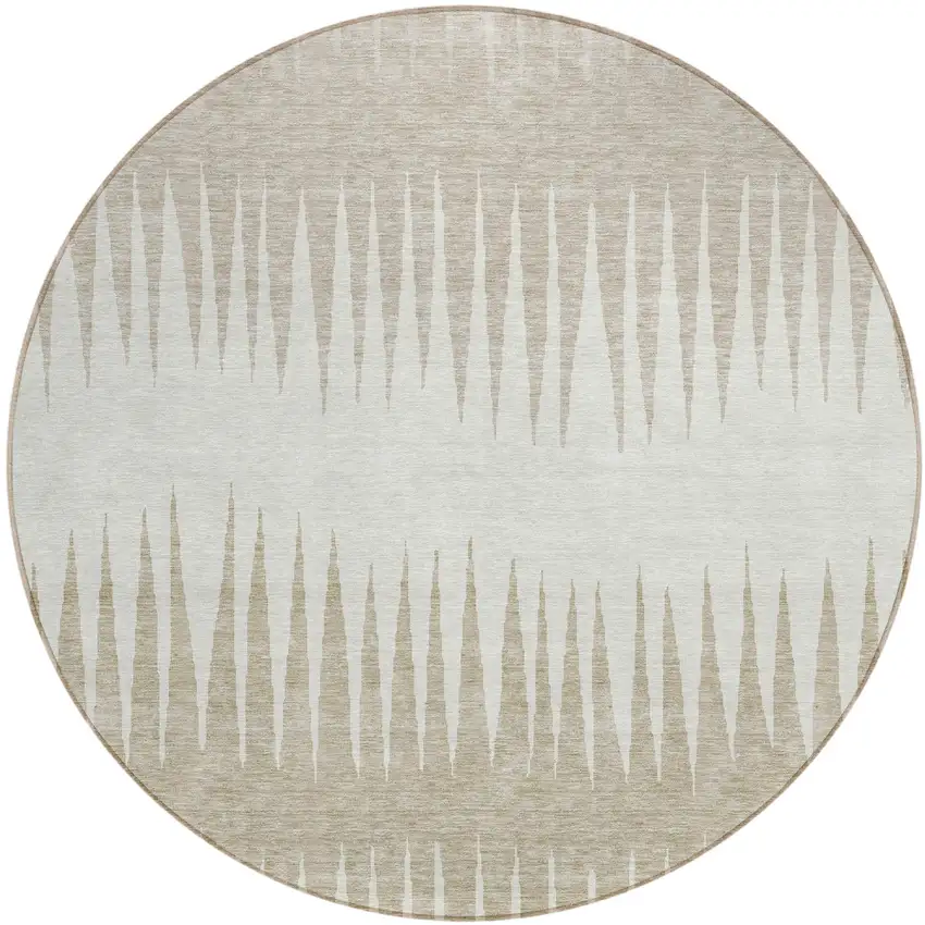 8' Ivory And Beige Round Striped Washable Indoor Outdoor Area Rug Photo 2