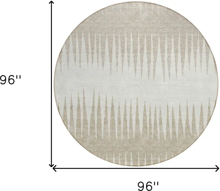 8' Ivory And Beige Round Striped Washable Indoor Outdoor Area Rug Photo 3