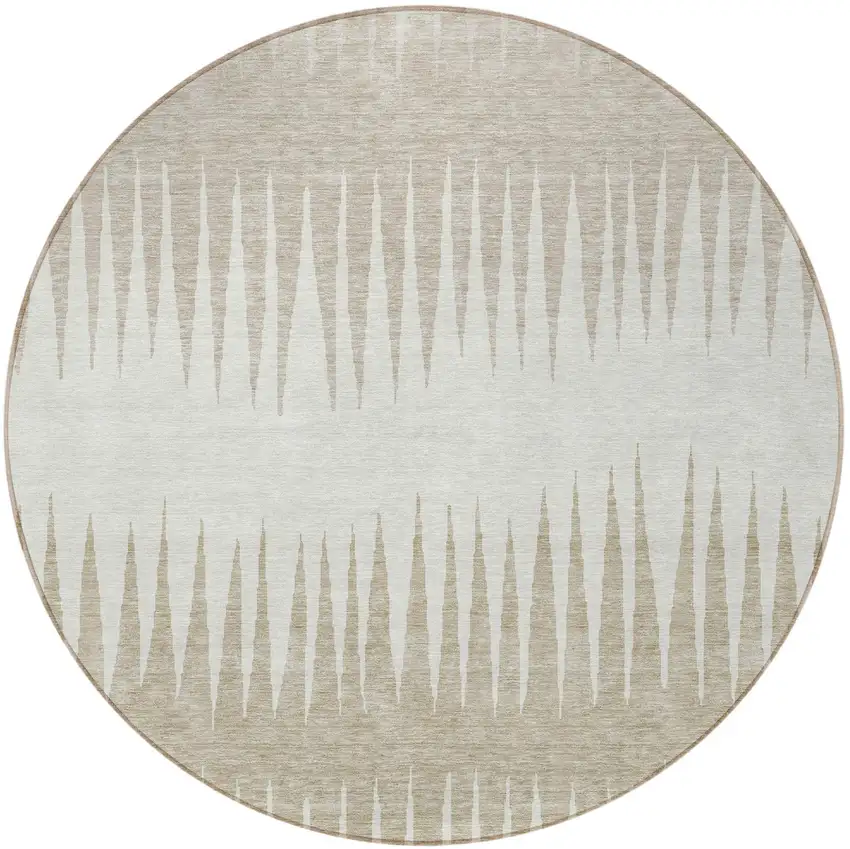 8' Ivory And Beige Round Striped Washable Indoor Outdoor Area Rug Photo 5