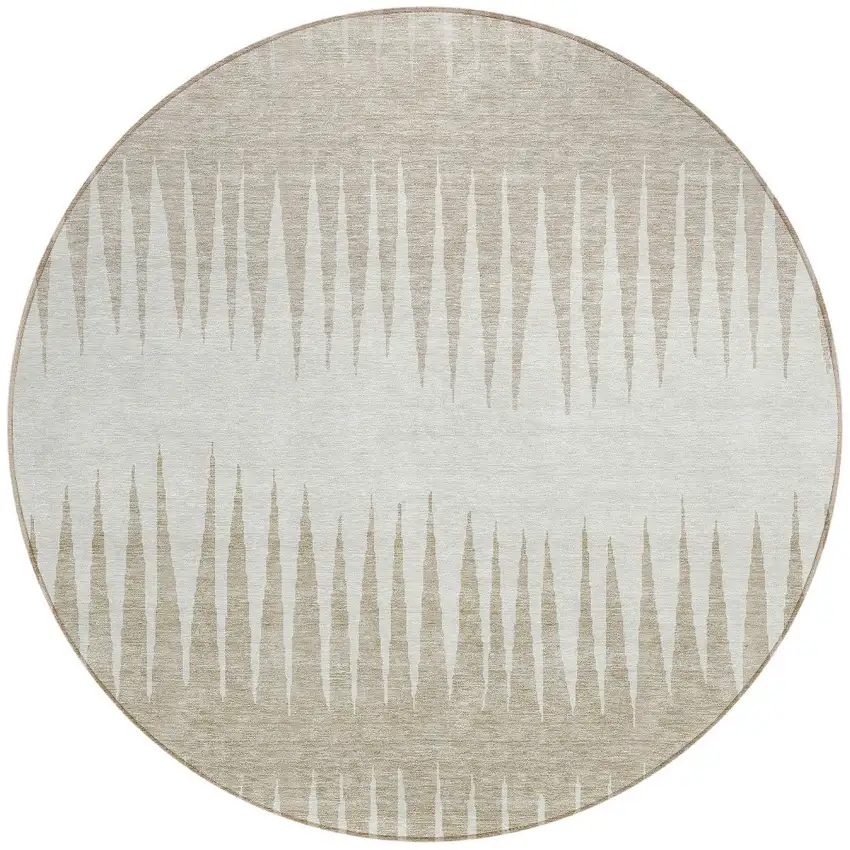 8' Ivory And Beige Round Striped Washable Indoor Outdoor Area Rug Photo 4
