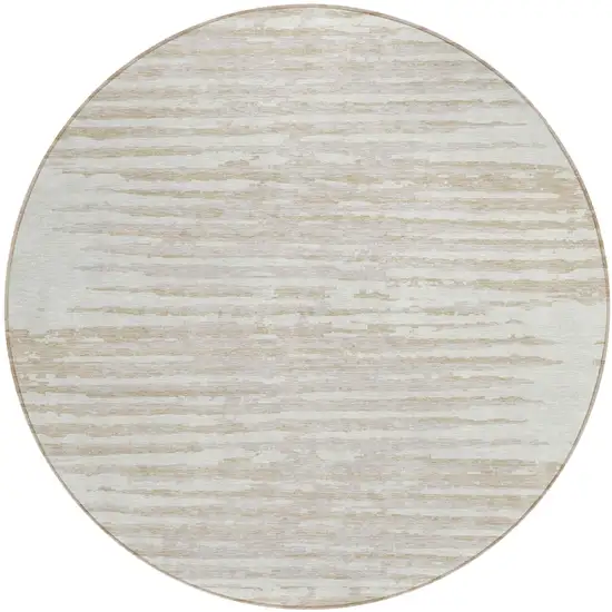 8' Ivory And Beige Round Striped Washable Indoor Outdoor Area Rug Photo 2