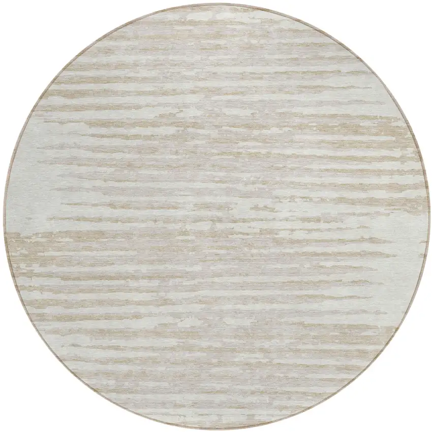 8' Ivory And Beige Round Striped Washable Indoor Outdoor Area Rug Photo 2