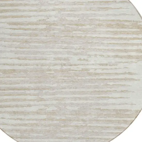 8' Ivory And Beige Round Striped Washable Indoor Outdoor Area Rug Photo 4