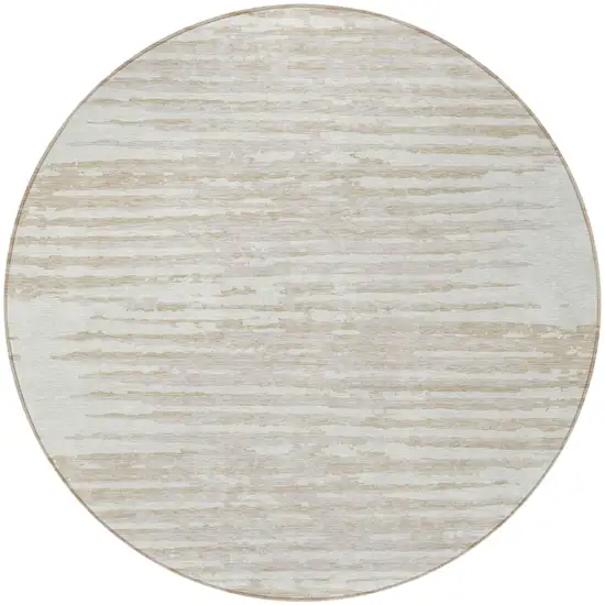 8' Ivory And Beige Round Striped Washable Indoor Outdoor Area Rug Photo 5
