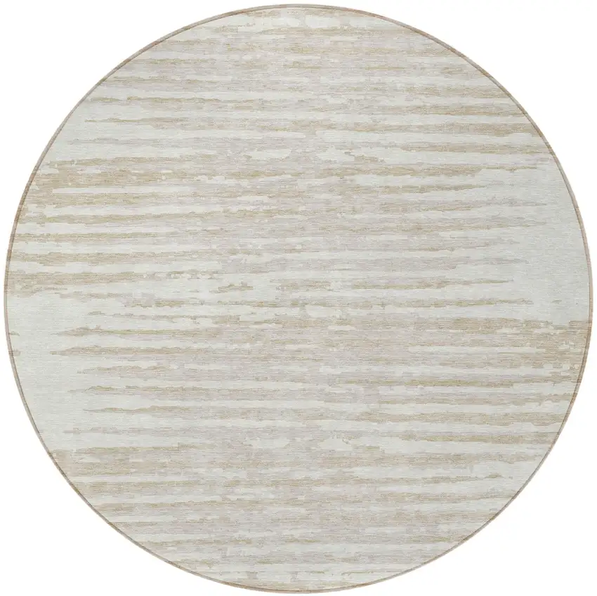 8' Ivory And Beige Round Striped Washable Indoor Outdoor Area Rug Photo 5