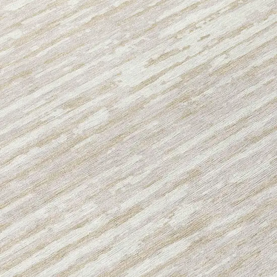 8' Ivory And Beige Round Striped Washable Indoor Outdoor Area Rug Photo 8