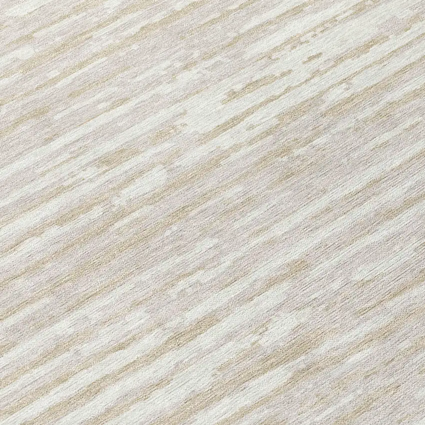 8' Ivory And Beige Round Striped Washable Indoor Outdoor Area Rug Photo 8