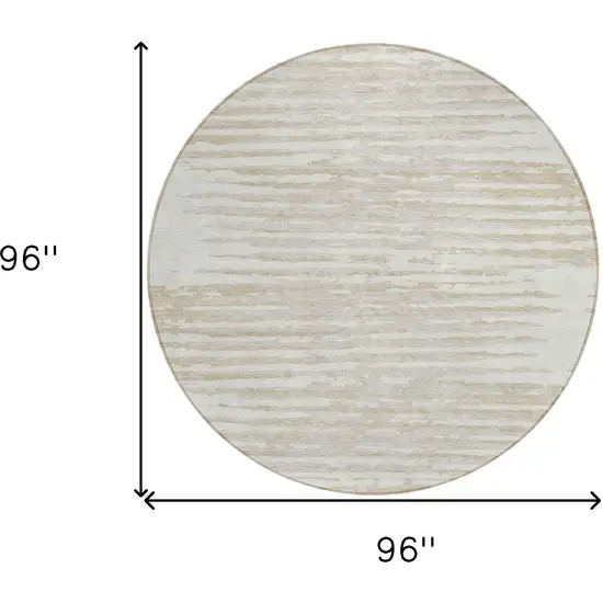 8' Ivory And Beige Round Striped Washable Indoor Outdoor Area Rug Photo 3