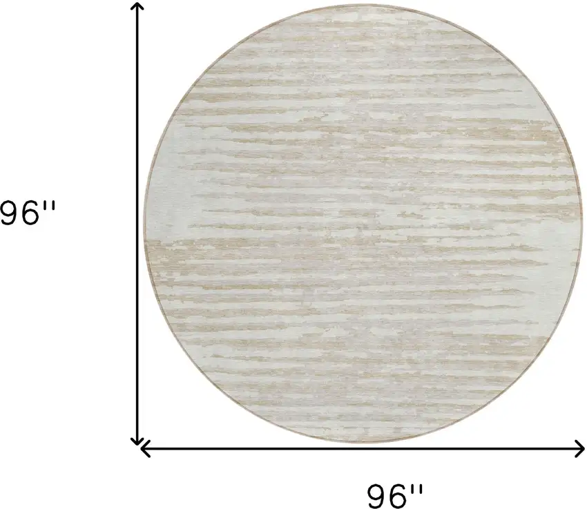8' Ivory And Beige Round Striped Washable Indoor Outdoor Area Rug Photo 3