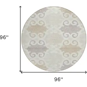 Photo of 8' Ivory And Beige Round Trellis Washable Indoor Outdoor Area Rug