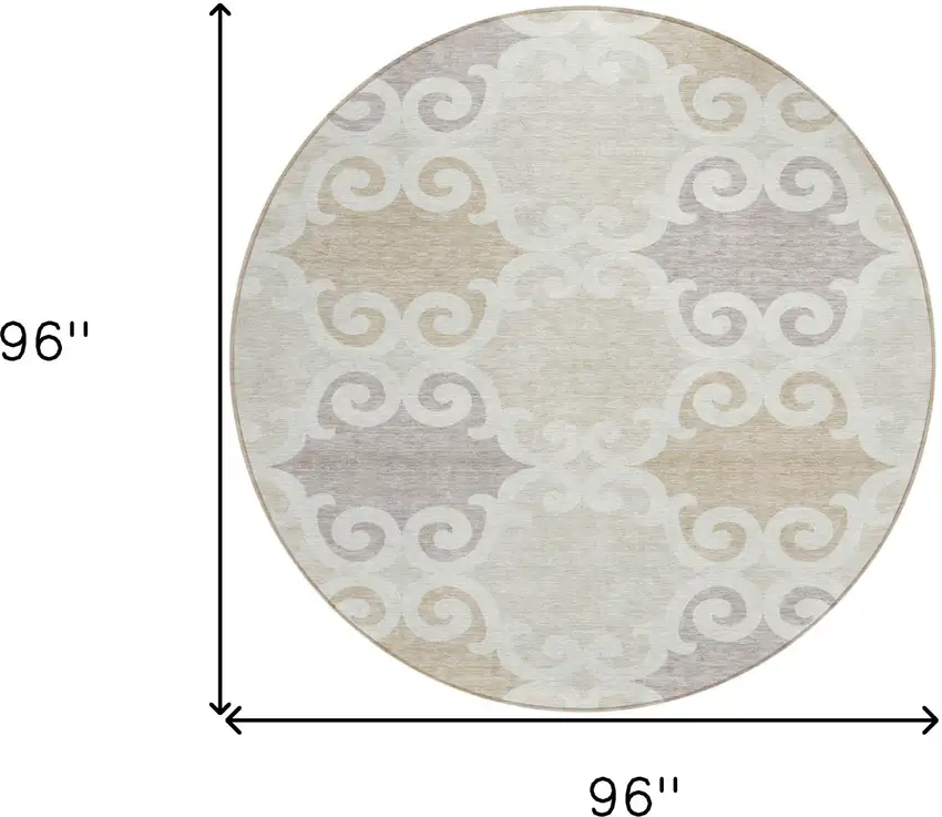 8' Ivory And Beige Round Trellis Washable Indoor Outdoor Area Rug Photo 3