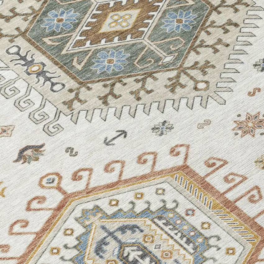 8' Ivory And Beige Round Tribal Washable Indoor Outdoor Area Rug Photo 4