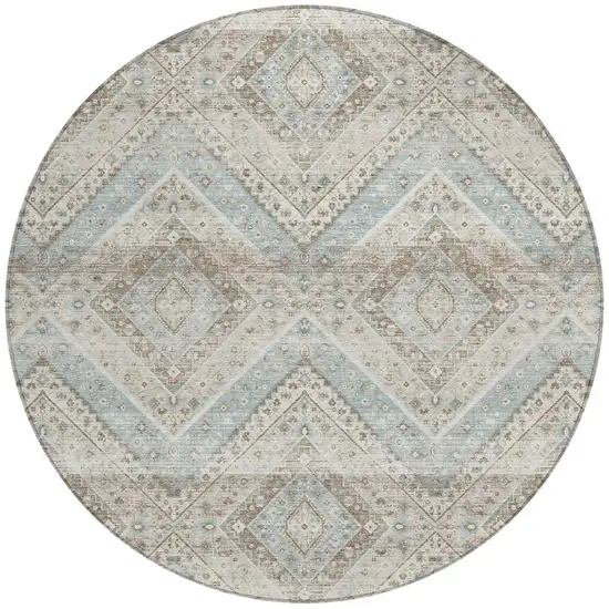 8' Ivory And Beige Round Tribal Washable Indoor Outdoor Area Rug Photo 3