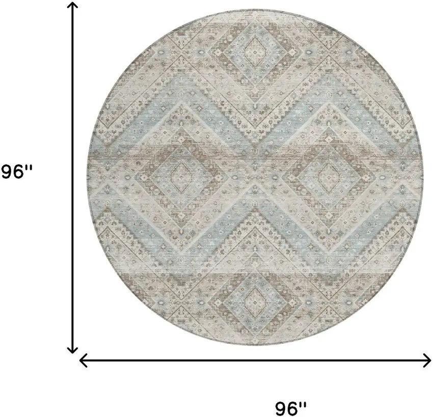 8' Ivory And Beige Round Tribal Washable Indoor Outdoor Area Rug Photo 7