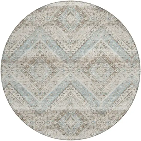 8' Ivory And Beige Round Tribal Washable Indoor Outdoor Area Rug Photo 2