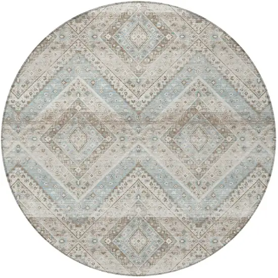 8' Ivory And Beige Round Tribal Washable Indoor Outdoor Area Rug Photo 4