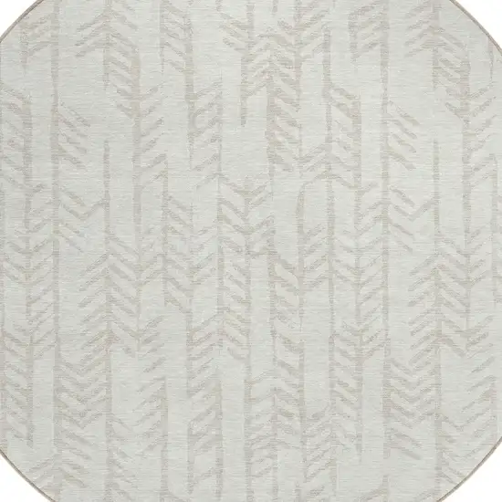 8' Ivory And Beige Round Tribal Washable Indoor Outdoor Area Rug Photo 4