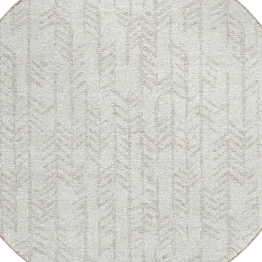 8' Ivory And Beige Round Tribal Washable Indoor Outdoor Area Rug Photo 4