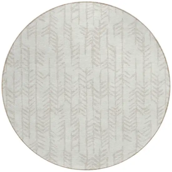 8' Ivory And Beige Round Tribal Washable Indoor Outdoor Area Rug Photo 5