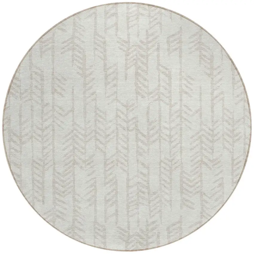 8' Ivory And Beige Round Tribal Washable Indoor Outdoor Area Rug Photo 5