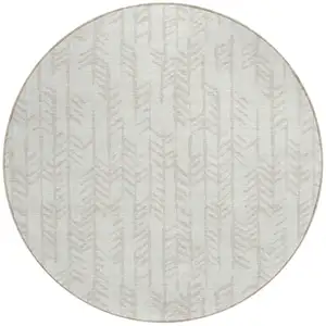 Photo of 8' Ivory And Beige Round Tribal Washable Indoor Outdoor Area Rug