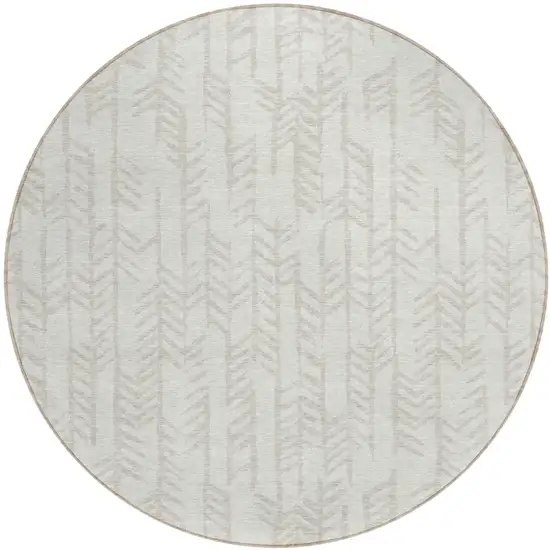 8' Ivory And Beige Round Tribal Washable Indoor Outdoor Area Rug Photo 2