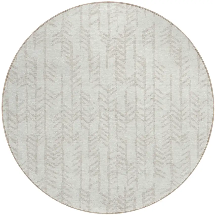 8' Ivory And Beige Round Tribal Washable Indoor Outdoor Area Rug Photo 2