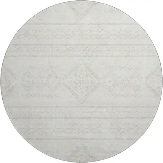 8' Ivory And Beige Southwestern Washable Round Rug With UV Protection Photo 1
