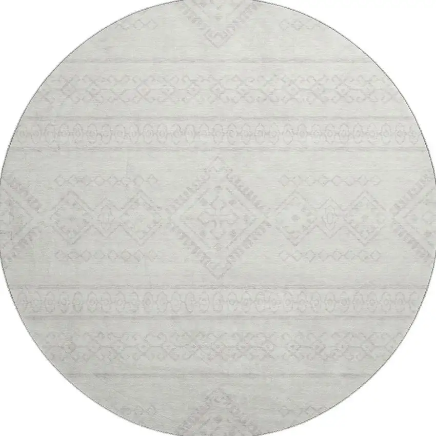 8' Ivory And Beige Southwestern Washable Round Rug With UV Protection Photo 4
