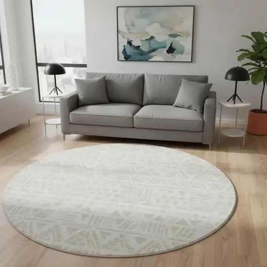 8' Ivory And Beige Southwestern Washable Round Rug With UV Protection Photo 2