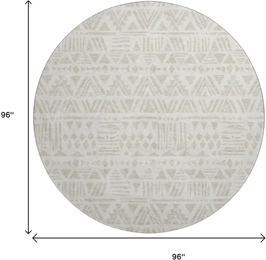 8' Ivory And Beige Southwestern Washable Round Rug With UV Protection Photo 3