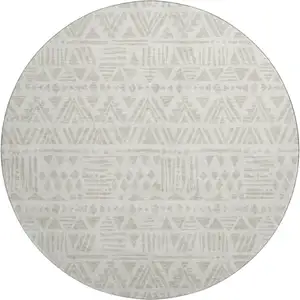 Photo of 8' Ivory And Beige Southwestern Washable Round Rug With UV Protection