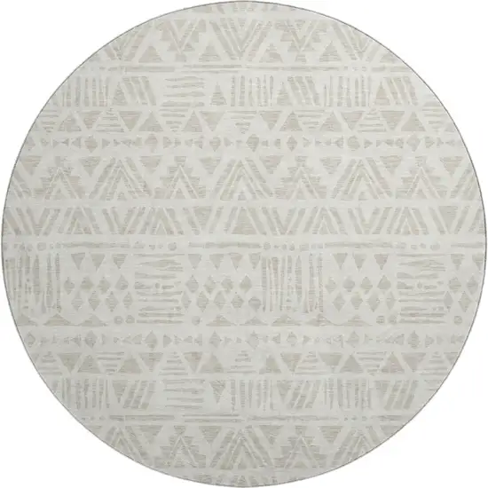 8' Ivory And Beige Southwestern Washable Round Rug With UV Protection Photo 1