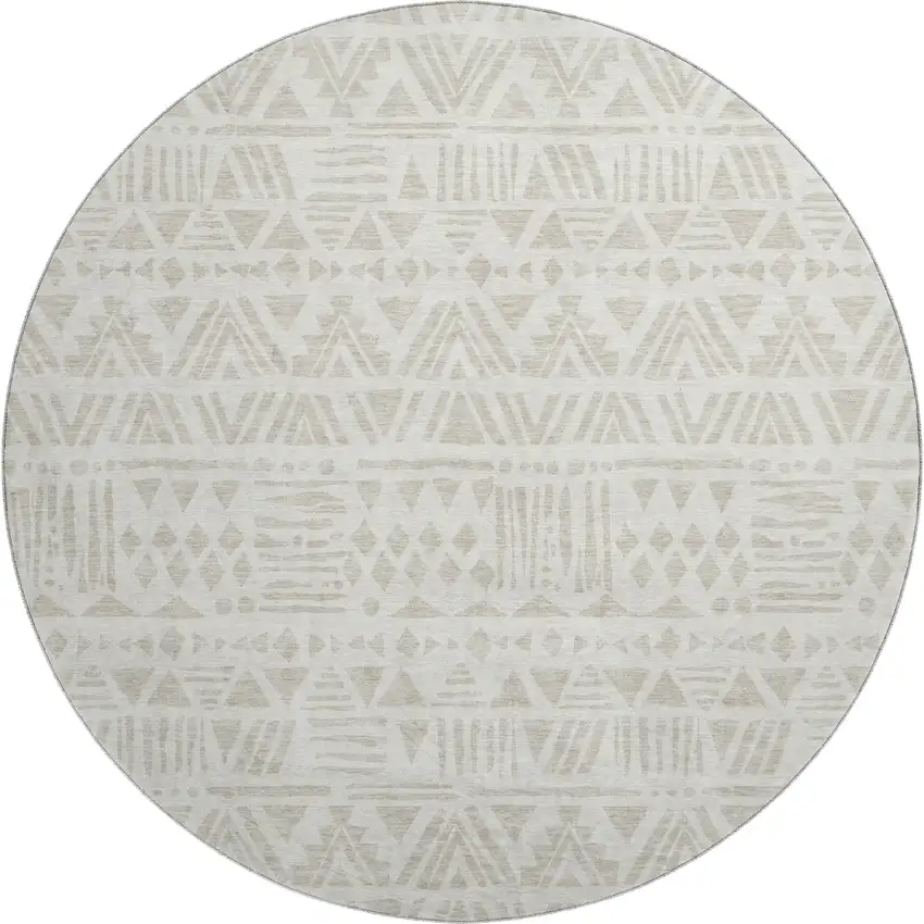 8' Ivory And Beige Southwestern Washable Round Rug With UV Protection Photo 1