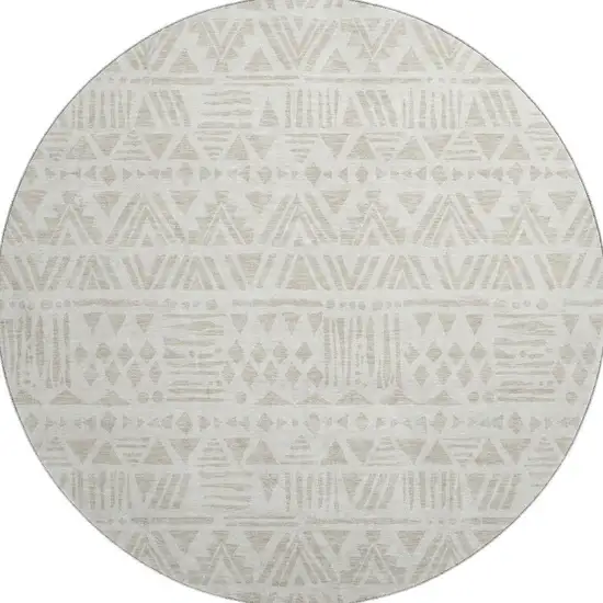 8' Ivory And Beige Southwestern Washable Round Rug With UV Protection Photo 4