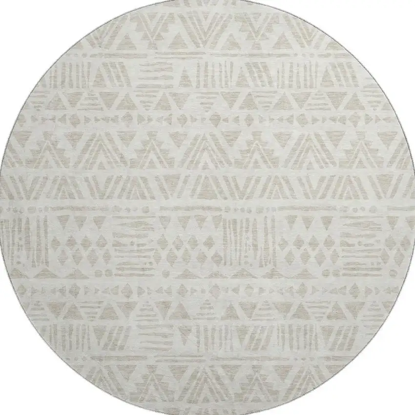 8' Ivory And Beige Southwestern Washable Round Rug With UV Protection Photo 4