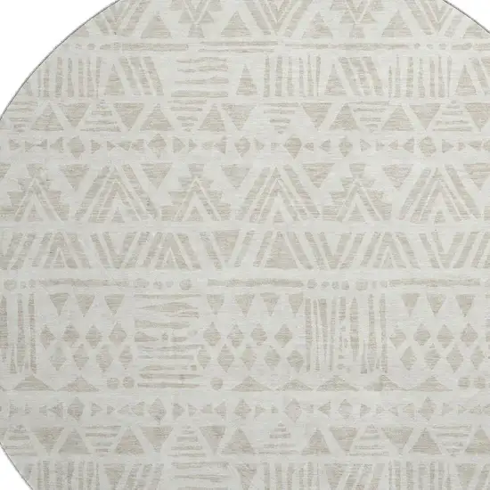 8' Ivory And Beige Southwestern Washable Round Rug With UV Protection Photo 3
