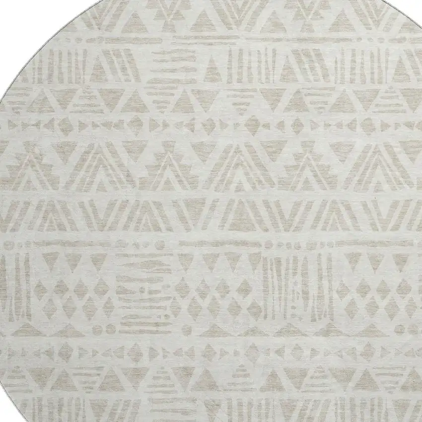 8' Ivory And Beige Southwestern Washable Round Rug With UV Protection Photo 3