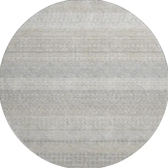 8' Ivory And Beige Striped Washable Round Rug With UV Protection Photo 4