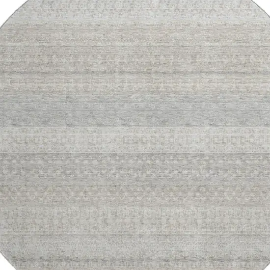 8' Ivory And Beige Striped Washable Round Rug With UV Protection Photo 3