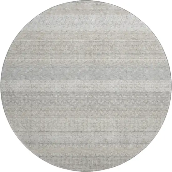 8' Ivory And Beige Striped Washable Round Rug With UV Protection Photo 1