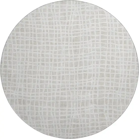 8' Ivory And Beige Striped Washable Round Rug With UV Protection Photo 1
