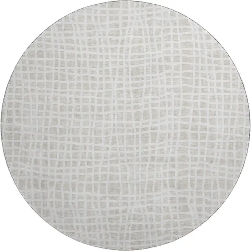 8' Ivory And Beige Striped Washable Round Rug With UV Protection Photo 1