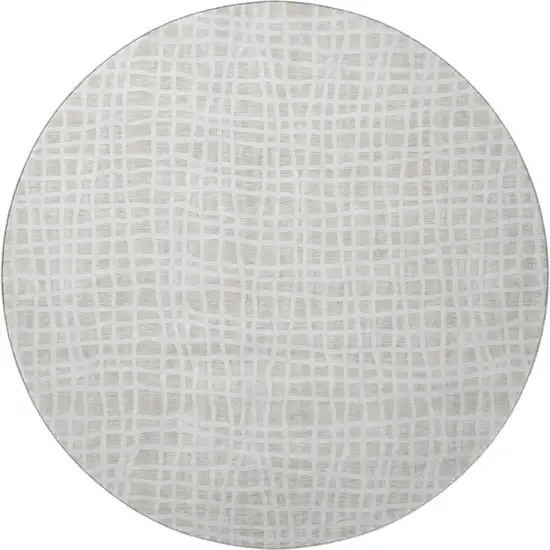 8' Ivory And Beige Striped Washable Round Rug With UV Protection Photo 4