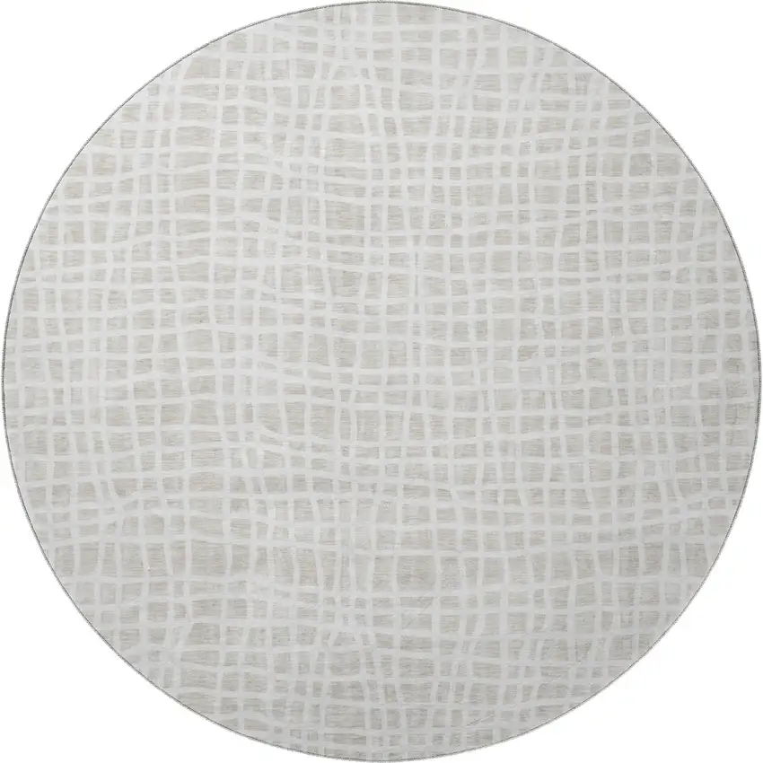 8' Ivory And Beige Striped Washable Round Rug With UV Protection Photo 4
