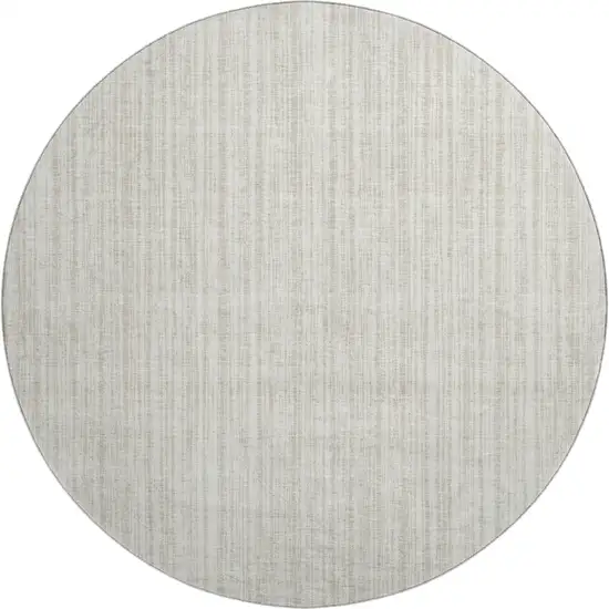 8' Ivory And Beige Striped Washable Round Rug With UV Protection Photo 1
