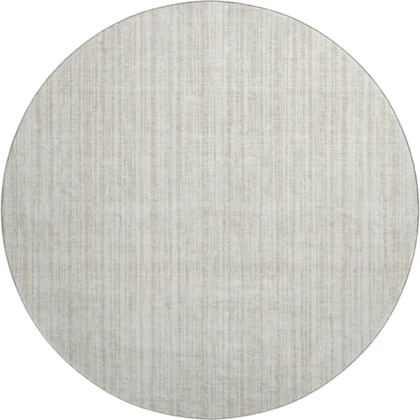 8' Ivory And Beige Striped Washable Round Rug With UV Protection Photo 1