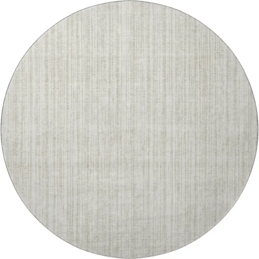 8' Ivory And Beige Striped Washable Round Rug With UV Protection Photo 3