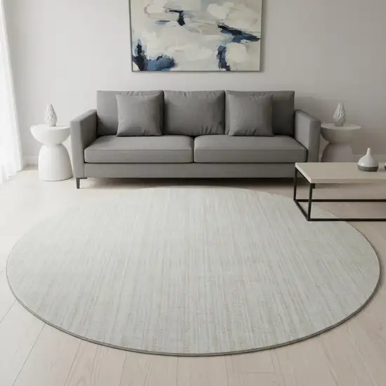 8' Ivory And Beige Striped Washable Round Rug With UV Protection Photo 2