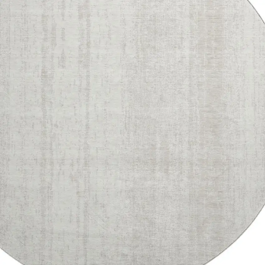 8' Ivory And Beige Striped Washable Round Rug With UV Protection Photo 3